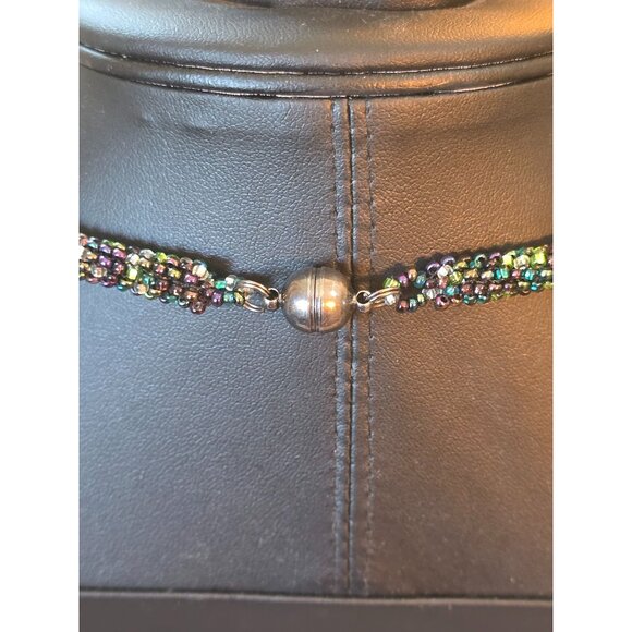 Fluorite & Amethyst Gemstone Multistrand Beaded Necklace w/ Magnetic Clasp - Picture 3 of 12